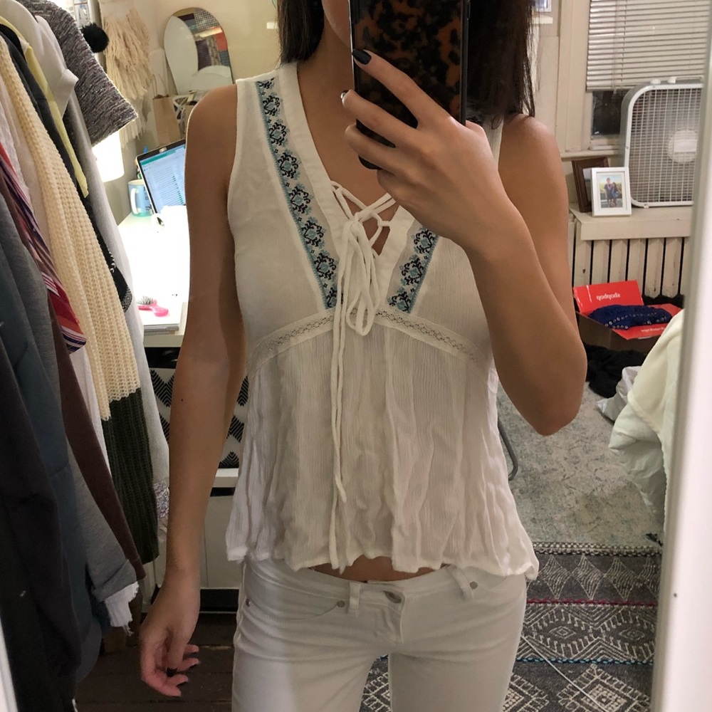 Lace up embroidered top
